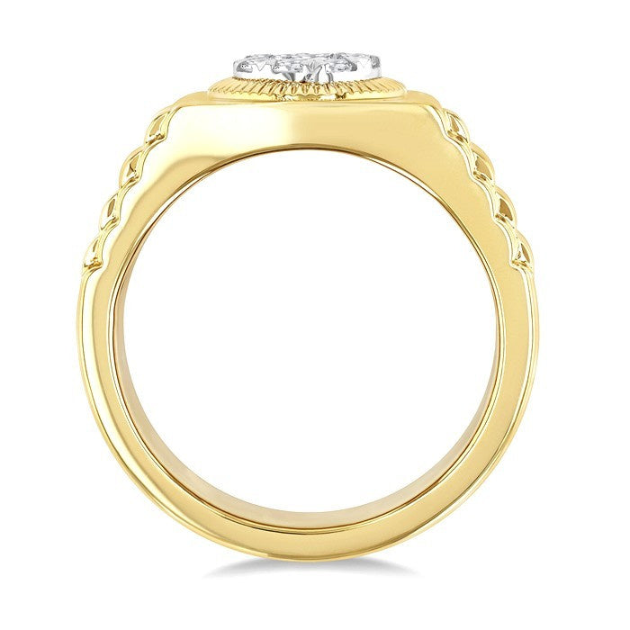 1/2 Ctw Flat Top Shine Bright Round Cut Diamond Men's Ring in 14K Yellow and White Gold