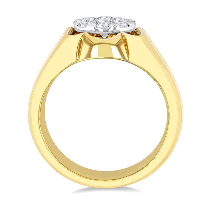 1 Ctw Floral Center Shine Bright Round Cut Diamond Men's Ring in 10K Yellow and White Gold