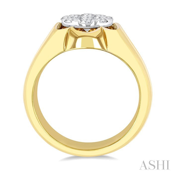 1 Ctw Floral Center Shine Bright Round Cut Diamond Men's Ring in 10K Yellow and White Gold