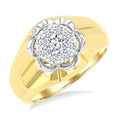 3/4 Ctw Floral Center Shine Bright Round Cut Diamond Men's Ring in 10K Yellow and White Gold
