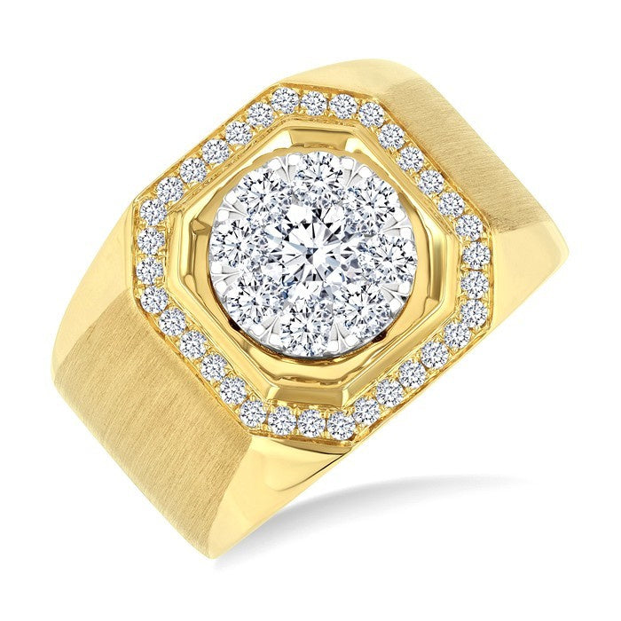 1 3/8 Ctw Octagonal Shape Shine Bright Round Cut Diamond Men's Ring in 10K Yellow and White Gold