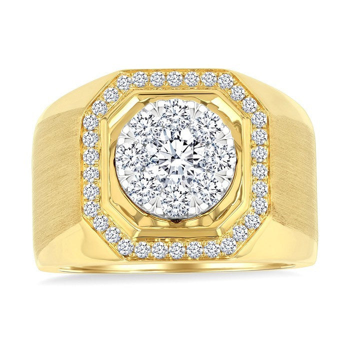 1 3/8 Ctw Octagonal Shape Shine Bright Round Cut Diamond Men's Ring in 10K Yellow and White Gold