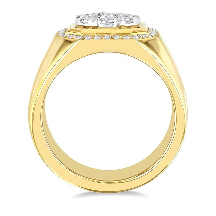 1 3/8 Ctw Octagonal Shape Shine Bright Round Cut Diamond Men's Ring in 10K Yellow and White Gold