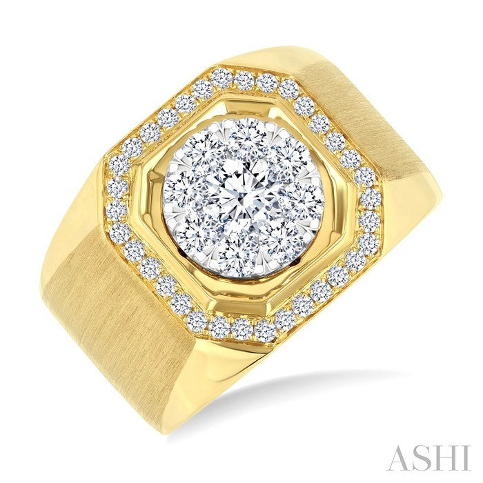 1 3/8 Ctw Octagonal Shape Shine Bright Round Cut Diamond Men's Ring in 10K Yellow and White Gold