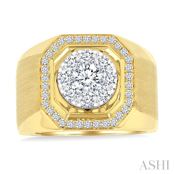 1 3/8 Ctw Octagonal Shape Shine Bright Round Cut Diamond Men's Ring in 10K Yellow and White Gold