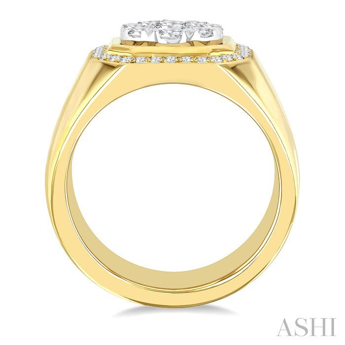 1 3/8 Ctw Octagonal Shape Shine Bright Round Cut Diamond Men's Ring in 10K Yellow and White Gold