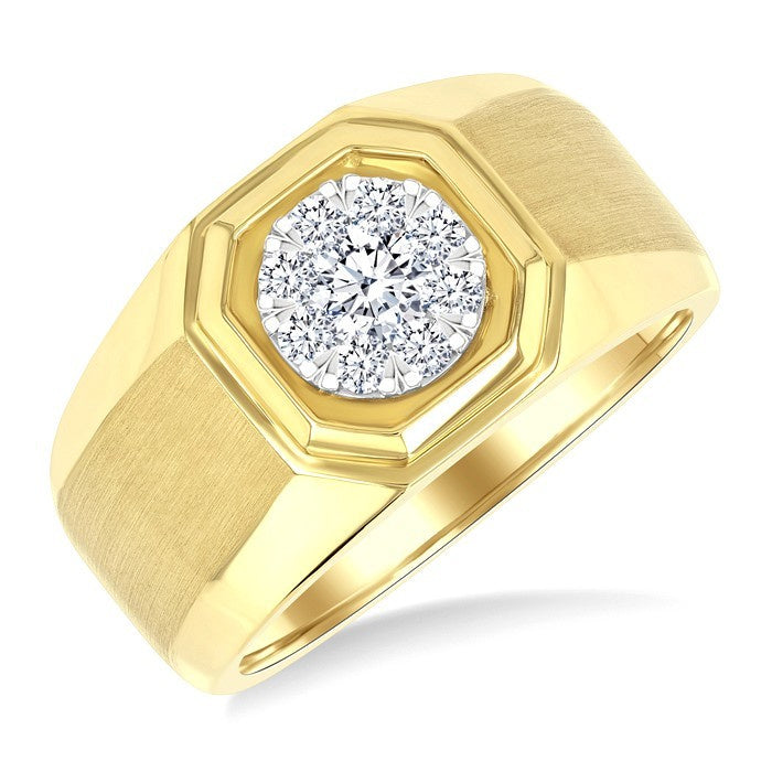 1/2 Ctw Octagonal Shape Shine Bright Round Cut Diamond Men's Ring in 10K Yellow and White Gold