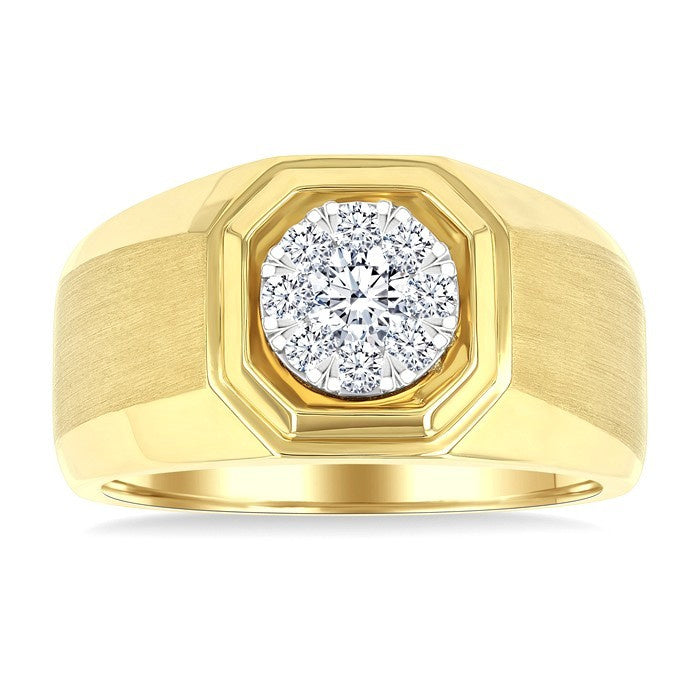 1/2 Ctw Octagonal Shape Shine Bright Round Cut Diamond Men's Ring in 10K Yellow and White Gold
