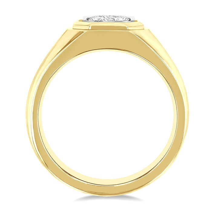 1/2 Ctw Octagonal Shape Shine Bright Round Cut Diamond Men's Ring in 10K Yellow and White Gold