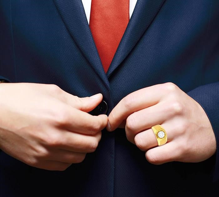 1/2 Ctw Octagonal Shape Shine Bright Round Cut Diamond Men's Ring in 10K Yellow and White Gold