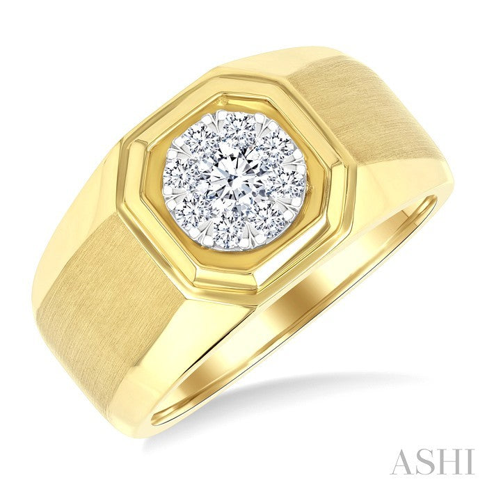 1/2 Ctw Octagonal Shape Shine Bright Round Cut Diamond Men's Ring in 10K Yellow and White Gold