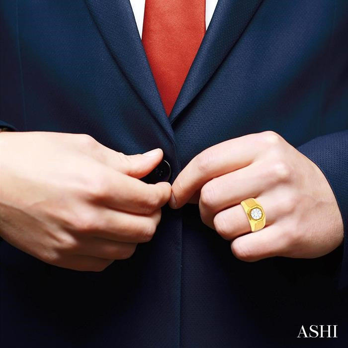 1/2 Ctw Octagonal Shape Shine Bright Round Cut Diamond Men's Ring in 10K Yellow and White Gold
