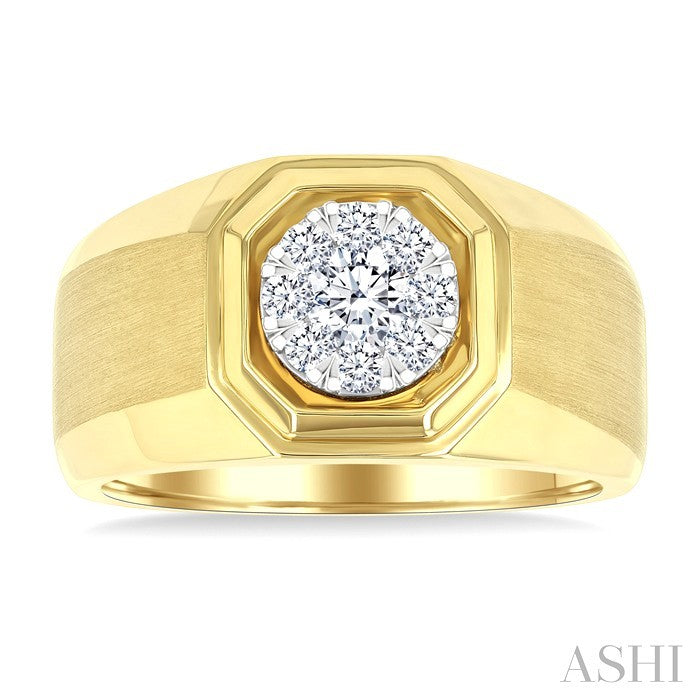 1/2 Ctw Octagonal Shape Shine Bright Round Cut Diamond Men's Ring in 10K Yellow and White Gold