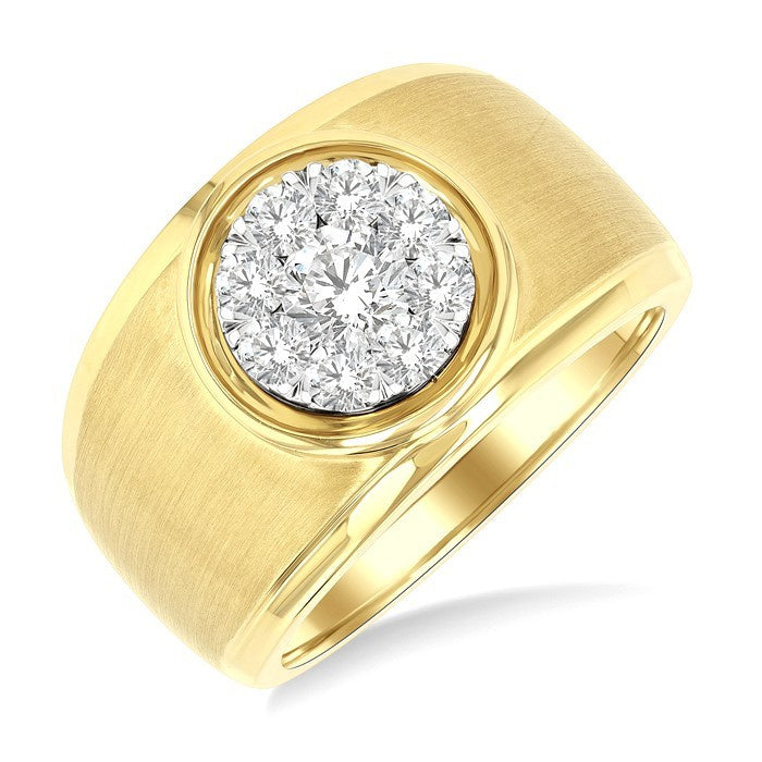 1 Ctw Circular Wide Shank Shine Bright Round Cut Diamond Men's Ring in 10K Yellow and White Gold
