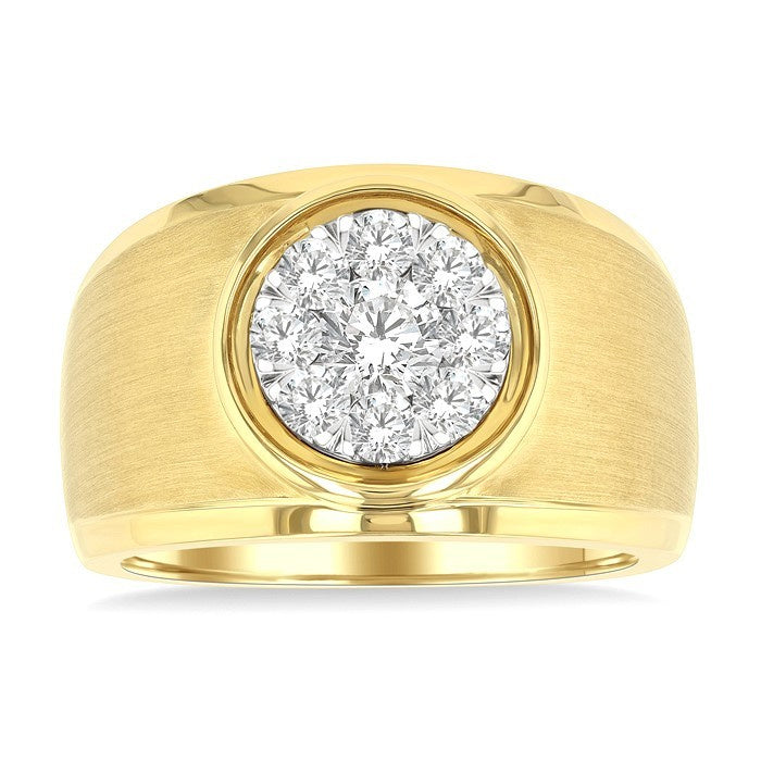 1 Ctw Circular Wide Shank Shine Bright Round Cut Diamond Men's Ring in 10K Yellow and White Gold