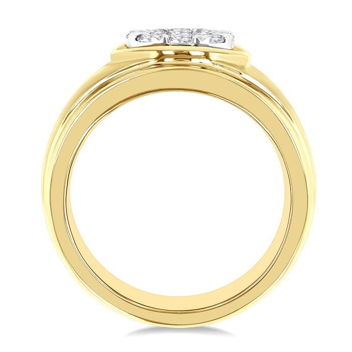 1 Ctw Circular Wide Shank Shine Bright Round Cut Diamond Men's Ring in 10K Yellow and White Gold
