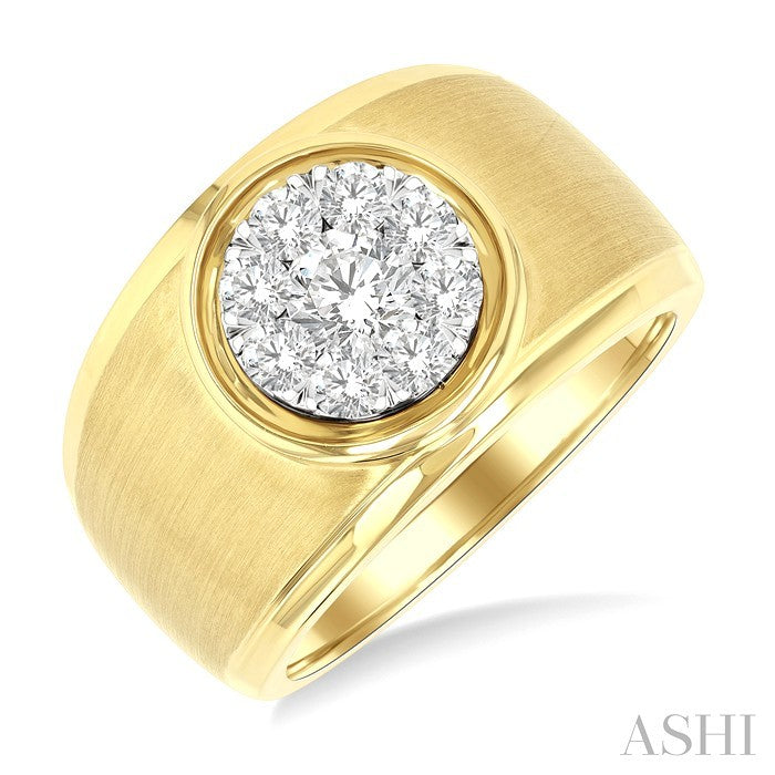 1 Ctw Circular Wide Shank Shine Bright Round Cut Diamond Men's Ring in 10K Yellow and White Gold