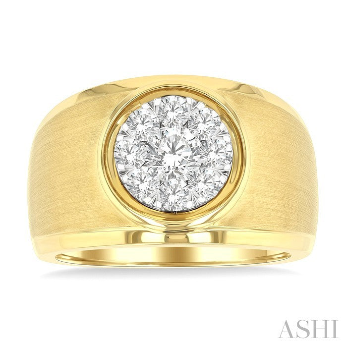 1 Ctw Circular Wide Shank Shine Bright Round Cut Diamond Men's Ring in 10K Yellow and White Gold