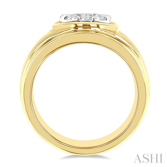 1 Ctw Circular Wide Shank Shine Bright Round Cut Diamond Men's Ring in 10K Yellow and White Gold