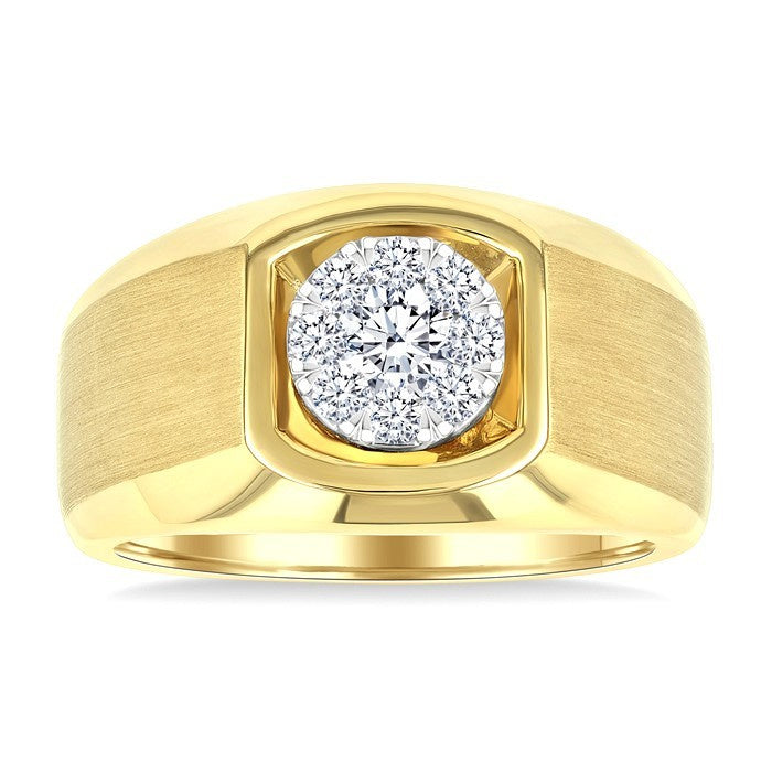 1/2 Ctw Basin Nestled Circular Mount Shine Bright Round Cut Diamond Men's Ring in 10K Yellow and White Gold