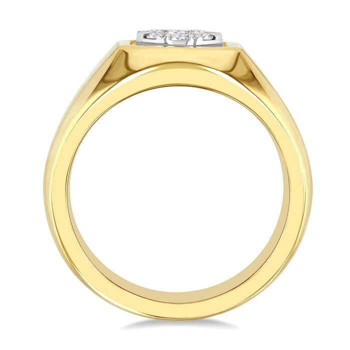 1/2 Ctw Basin Nestled Circular Mount Shine Bright Round Cut Diamond Men's Ring in 10K Yellow and White Gold