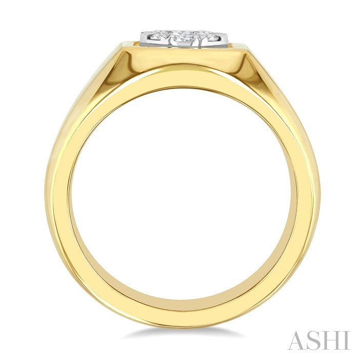 1/2 Ctw Basin Nestled Circular Mount Shine Bright Round Cut Diamond Men's Ring in 10K Yellow and White Gold