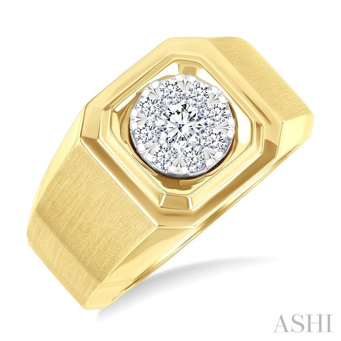 1/2 Ctw Shine Bright Two-Tone Round Cut Diamond Men's Ring in 10K Yellow and White Gold