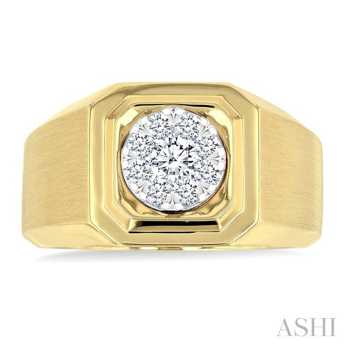 1/2 Ctw Shine Bright Two-Tone Round Cut Diamond Men's Ring in 10K Yellow and White Gold