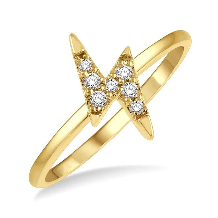 1/10 Ctw Lightning Bolt Round Cut Diamond Petite Fashion Ring in 14K Yellow Gold