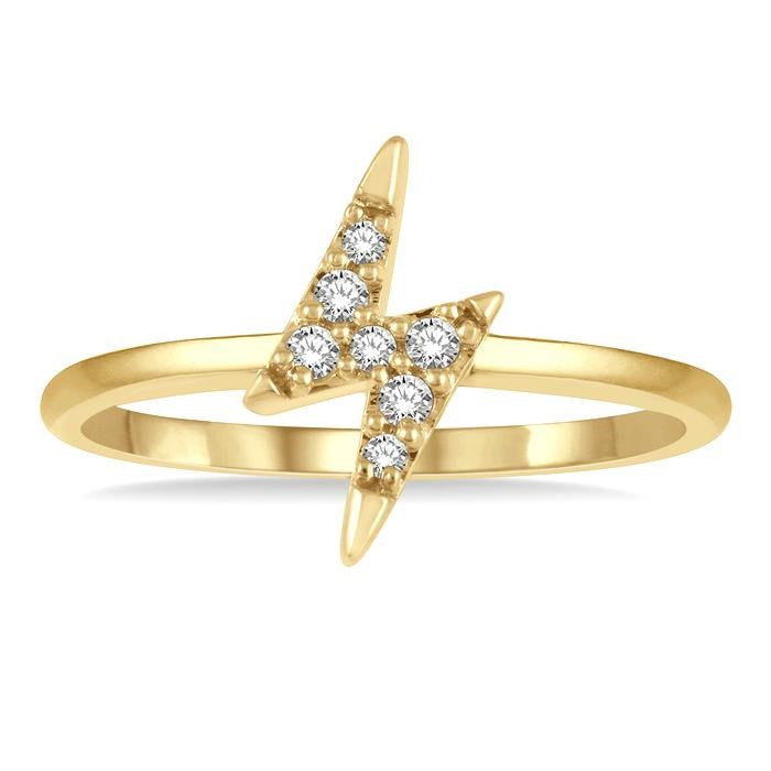 1/10 Ctw Lightning Bolt Round Cut Diamond Petite Fashion Ring in 14K Yellow Gold