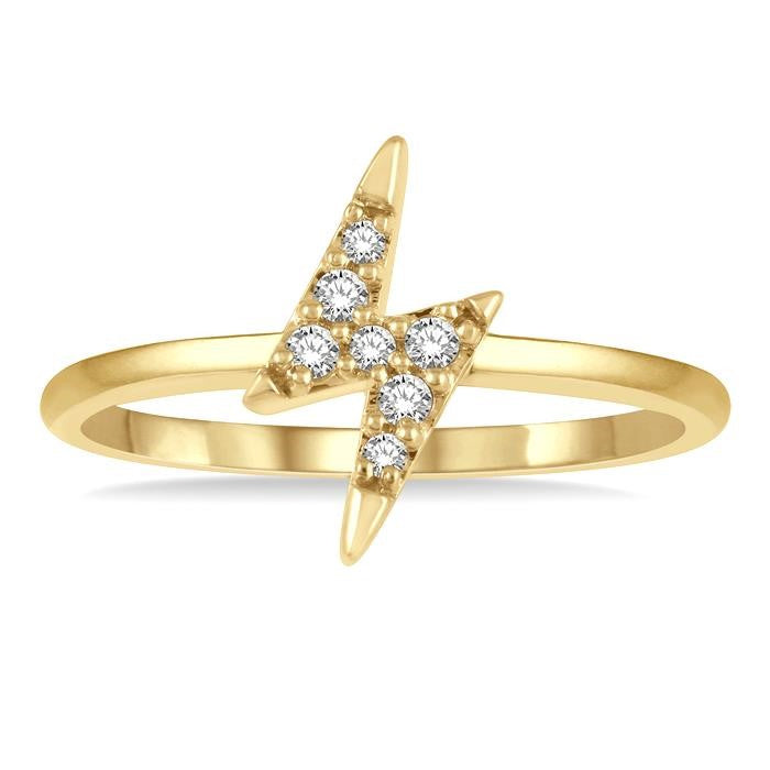 1/10 Ctw Lightning Bolt Round Cut Diamond Petite Fashion Ring in 10K Yellow Gold