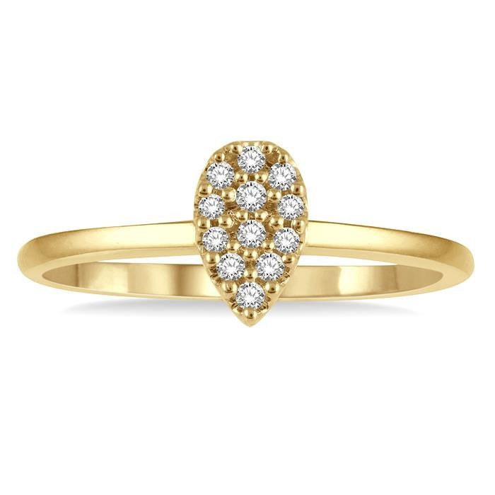 1/10 Ctw Pear Shape Mount Round Cut Diamond Petite Ring in 10K Yellow Gold