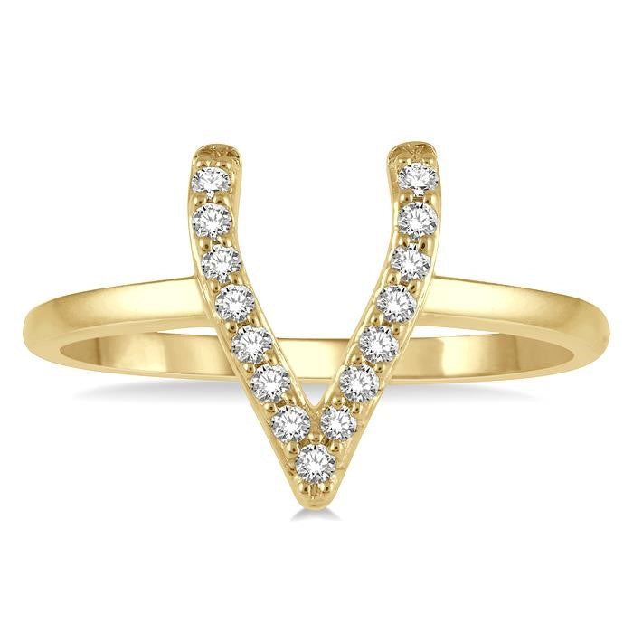 1/8 Ctw Wishbone Round Cut Diamond Petite Ring in 10K Yellow Gold