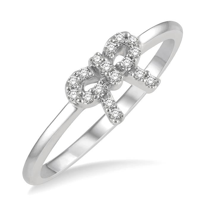 1/10 Ctw Bow Cutout Round Cut Diamond Petite Fashion Ring in 10K White Gold