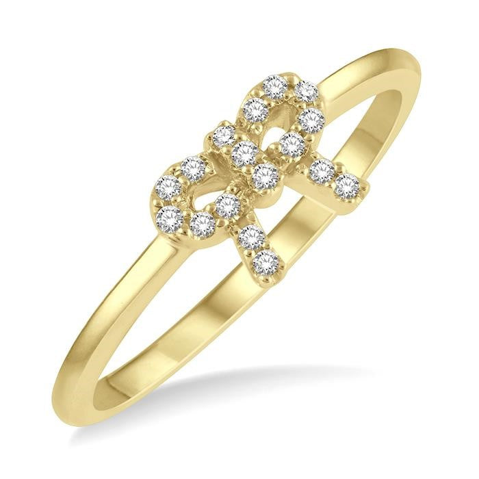 1/10 Ctw Bow Cutout Round Cut Diamond Petite Fashion Ring in 10K Yellow Gold