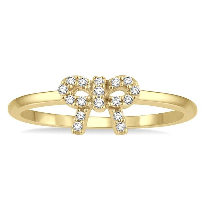 1/10 Ctw Bow Cutout Round Cut Diamond Petite Fashion Ring in 10K Yellow Gold