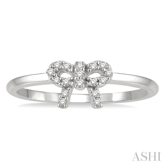 1/10 Ctw Bow Cutout Round Cut Diamond Petite Fashion Ring in 10K White Gold