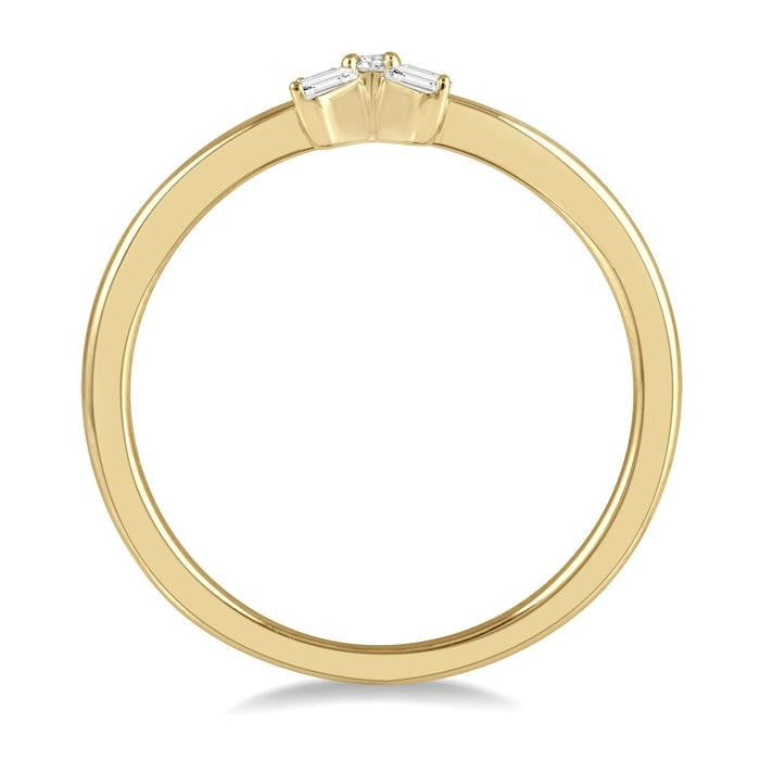1/10 Ctw Cross Baguette and Round Cut Diamond Petite Fashion Ring in 10K Yellow Gold