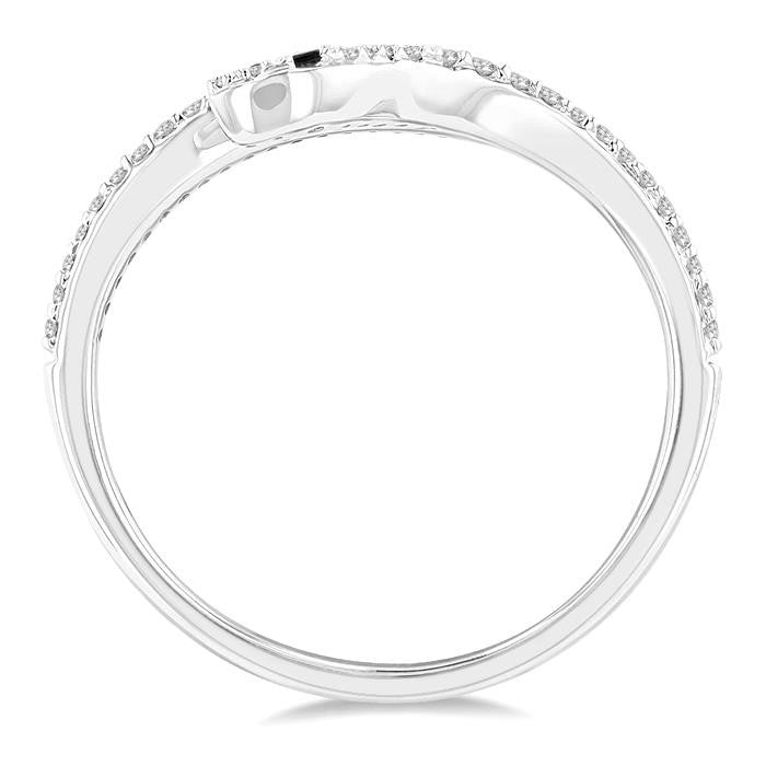 1/6 Ctw Serpent White & Black Round Cut Diamond Petite Open Fashion Ring in 10K White Gold