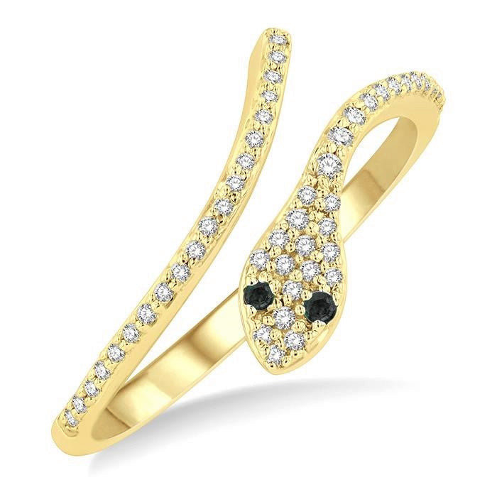 1/6 Ctw Serpent White & Black Round Cut Diamond Petite Open Fashion Ring in 10K Yellow Gold