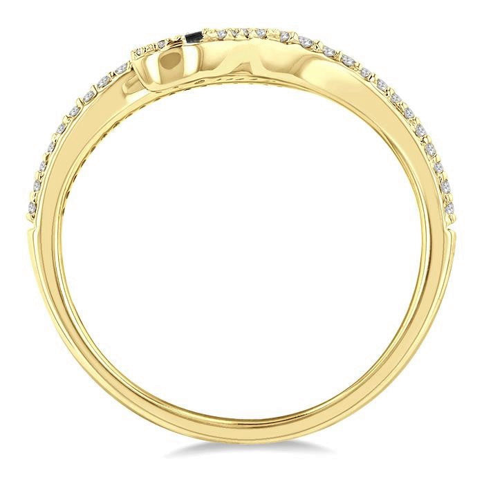 1/6 Ctw Serpent White & Black Round Cut Diamond Petite Open Fashion Ring in 10K Yellow Gold