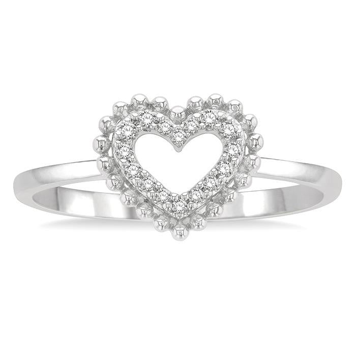 1/10 Ctw Petite Heart Round Cut Diamond Stackable Fashion Ring in 10K White Gold