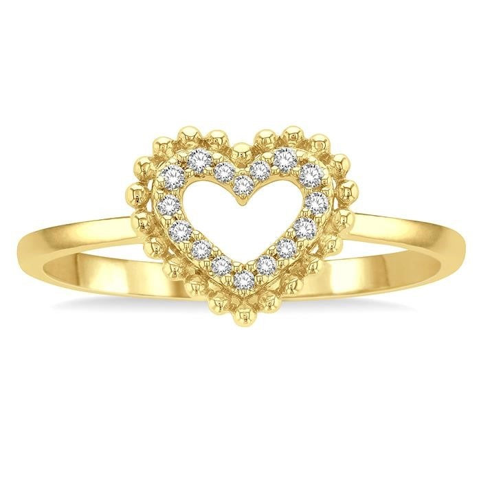 1/10 Ctw Petite Heart Round Cut Diamond Stackable Fashion Ring in 10K Yellow Gold