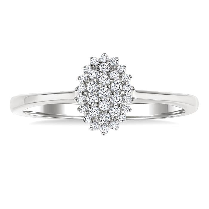 1/6 Ctw Petite Oval Shape Round Cut Diamond Cluster Fashion Ring in 10K White Gold