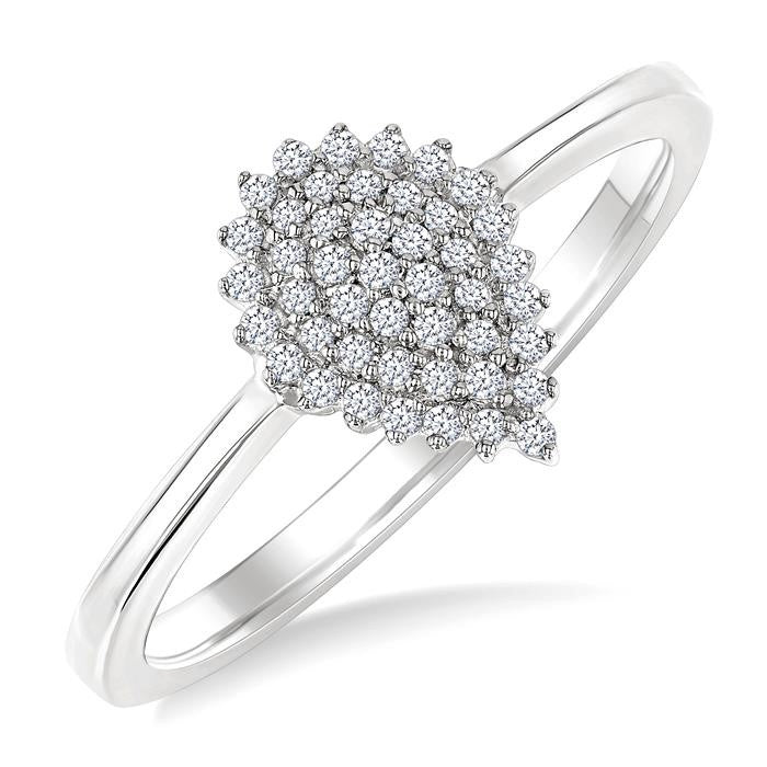 1/6 Ctw Petite Pear Shape Round Cut Diamond Cluster Fashion Ring in 10K White Gold