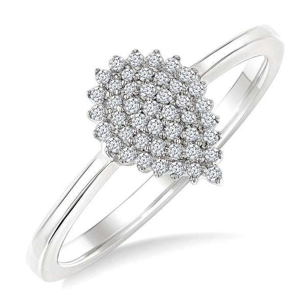1/6 Ctw Petite Pear Shape Round Cut Diamond Cluster Fashion Ring in 10K White Gold