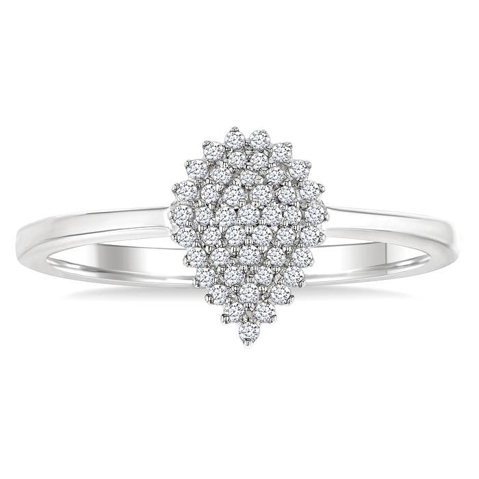 1/6 Ctw Petite Pear Shape Round Cut Diamond Cluster Fashion Ring in 10K White Gold