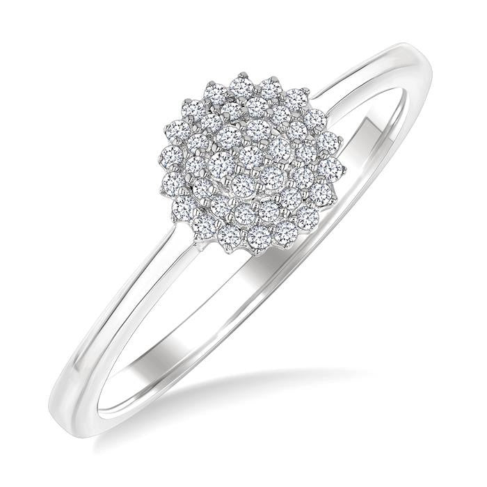 1/6 Ctw Petite Round Shape Round Cut Diamond Cluster Fashion Ring in 10K White Gold
