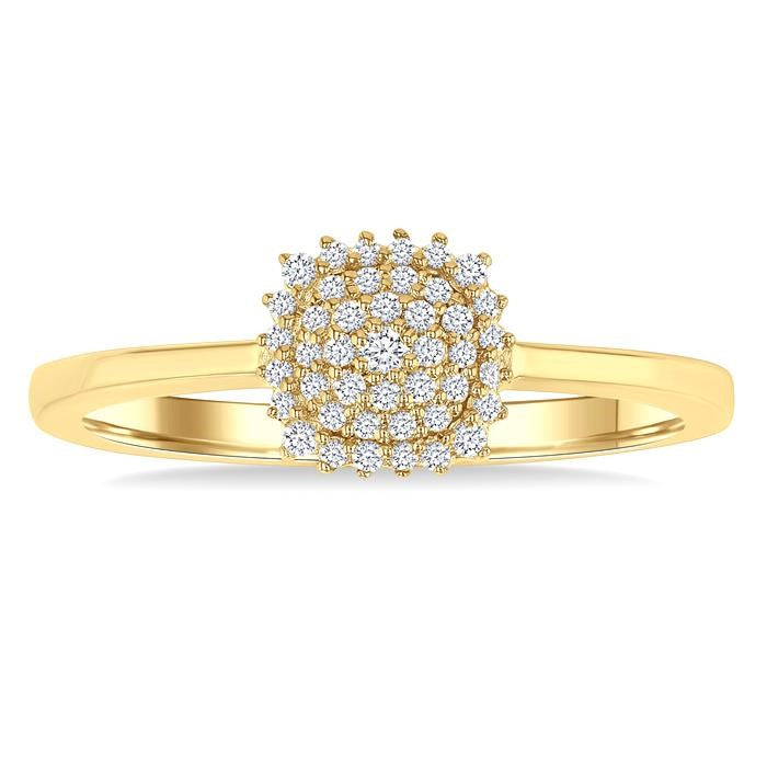 1/6 Ctw Petite Cushion Shape Round Cut Diamond Cluster Fashion Ring in 10K Yellow Gold