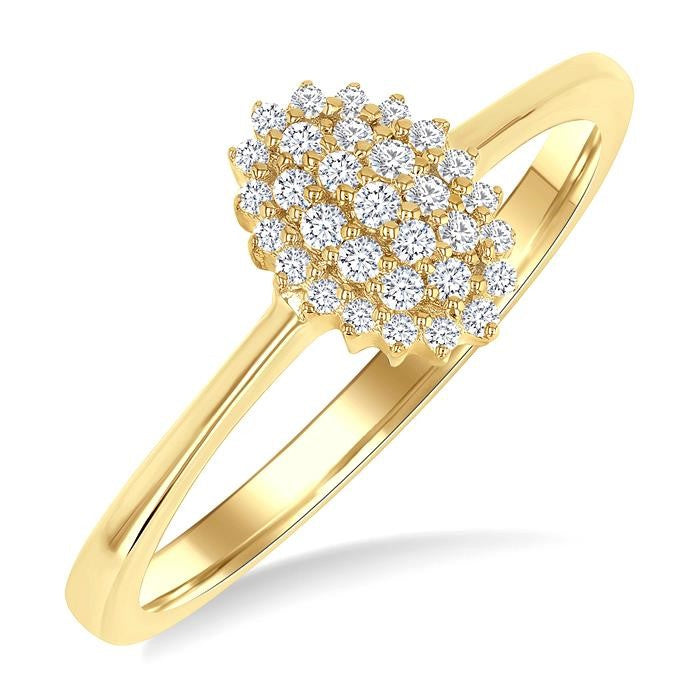 1/6 Ctw Petite Oval Shape Round Cut Diamond Cluster Fashion Ring in 10K Yellow Gold